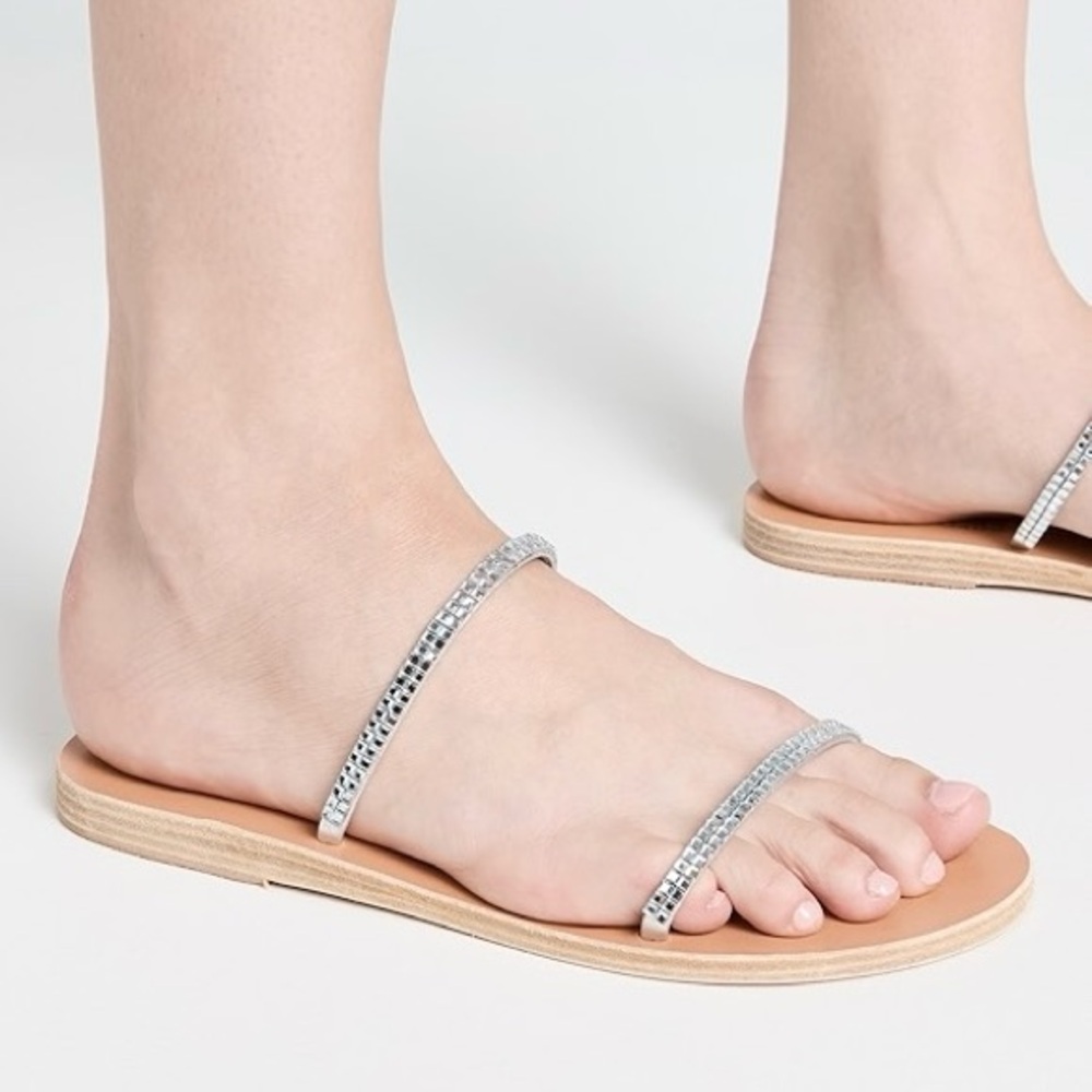 NIB Ancient Greek Sandals Saita Crystal-Embellished Metallic Leather Sandals 40